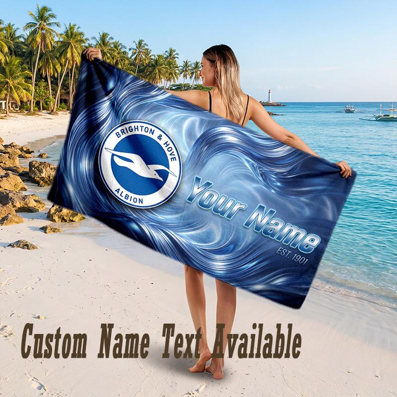 Brighton & Hove Albion Football Design Beach Towel Custom Text Large Towel for Beach Vacation