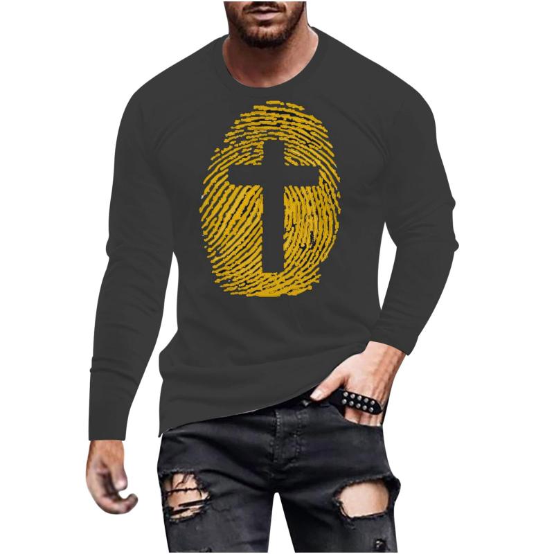 New Fashion Retro Long Sleeve T-Shirt For Men's Clothing Cross 3d Printed T-shirt Round Neck Tops Oversized Loose Y2k Clothes