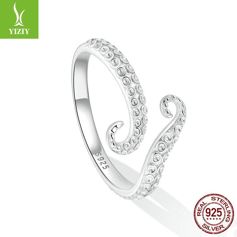 Design Octopus Whisker Open Ring, Electroplated Platinum Texture S925 Silver Ring Scr842