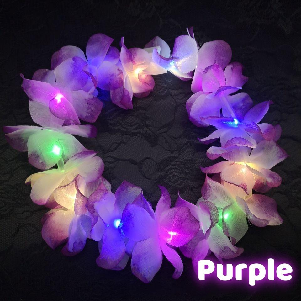 

12-48 шт. Светодиодные гавайские леи Белый цветочный головной убор Светящаяся цветочная корона для женщин Вечеринка луау Пляжные свадебные принадлежности 12pcs фиолетовый