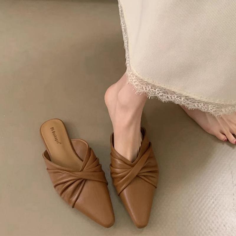 Fashion SUOJIALUN 2025 Spring New Women Slipper Fashiion Bow-knot Slip On Ladies Elegant Slip On Mules Shoes Soft Flat Heel Dress Sandal