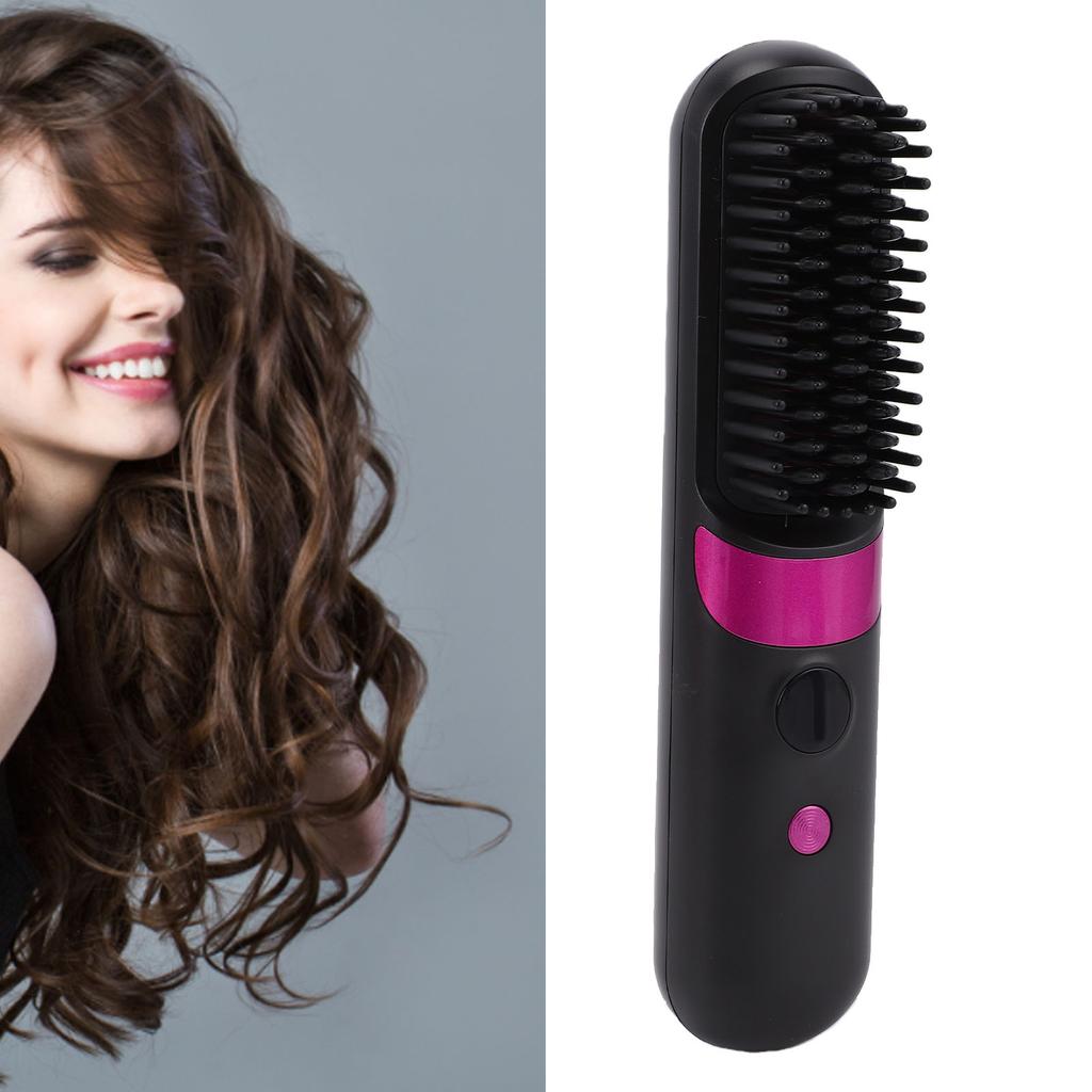 Cordless Hair Straightener Brush Portable Quick Heating Ionic Hot Brush Hair Straightener Black