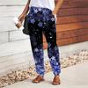 Women Flower Printing Pants Lace Up Elastic Waist Loose  Trousers Casual Long Pants Trousers with Pockets