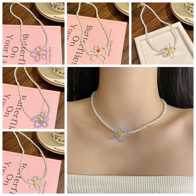 Colorful Imitation Pearl Necklace Jewelry Beads Choker Creative Flower Necklace  Beach