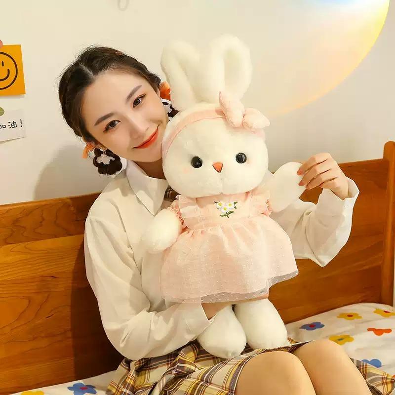 Easter Bunny Plush Doll Soft Stuffed Animal with Headband Cute Holiday Rabbit Toy for Birthdays and Easter Gifts