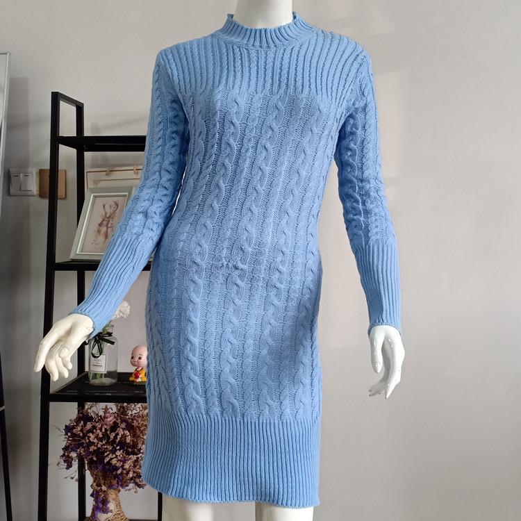 2025 Fashionable Knitted Sweater Dress with Round Neck and Long Sleeves