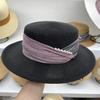Celebrity temperament elegant pearl straw hat women's summer vacation pleated cloth flat top sunscreen visor