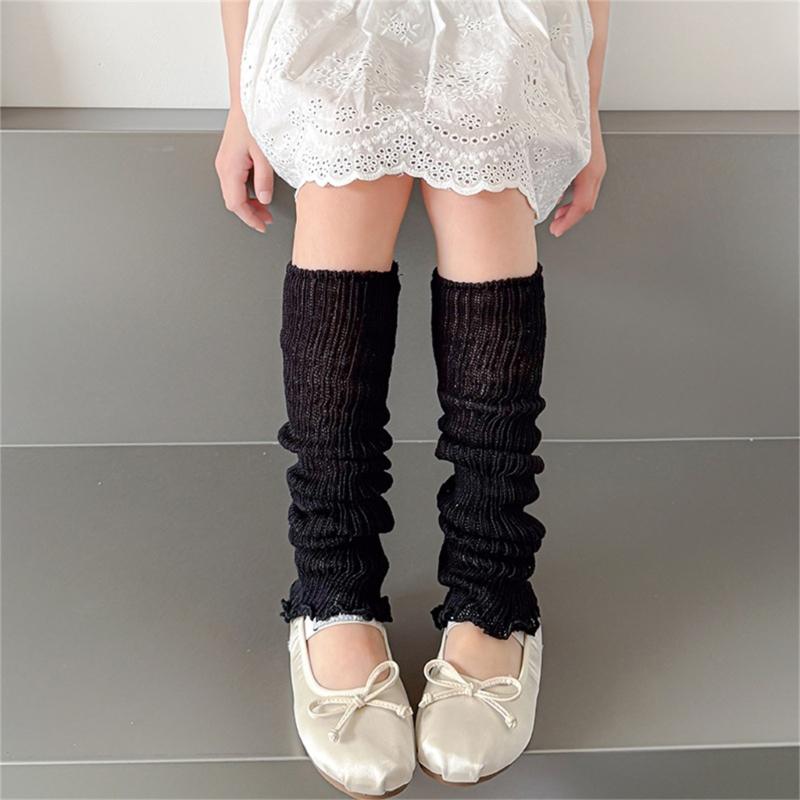 Children's Lightweight Socks Cover Leg Warmer with Ruffled Edges Macaron Color for Girls Spring Summer Wear