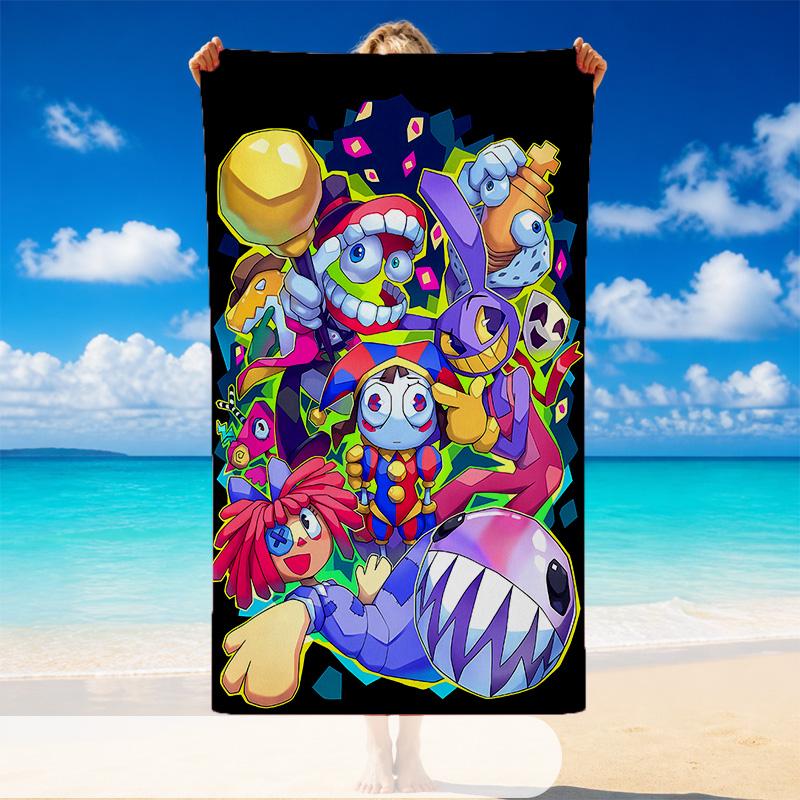 Quick Dry Beach Towel Digital Circus Pattern, Lightweight Absorbent Towel for Pool Beach Vacation Use
