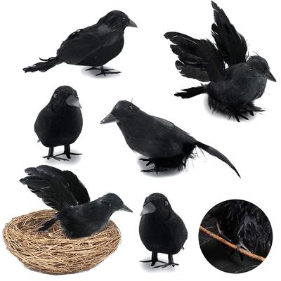 Conjunto de 6 peças de penas de corvo preto de Halloween, ornamentos de corvo de Halloween