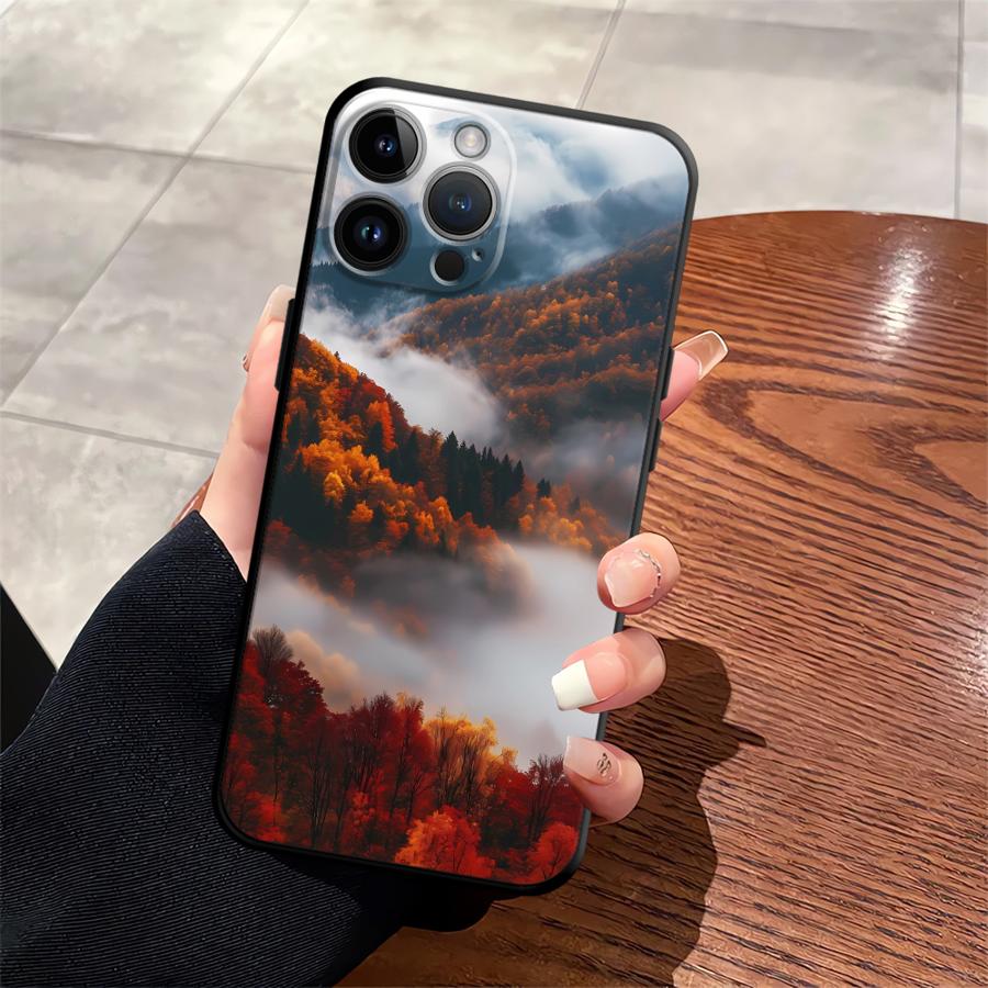Black Soft Phone Cover Case for iPhone 13 12 11 17 Pro Max 17Air 7 8 XR 15 16 14 Plus XS Max Mountain View Pattern
