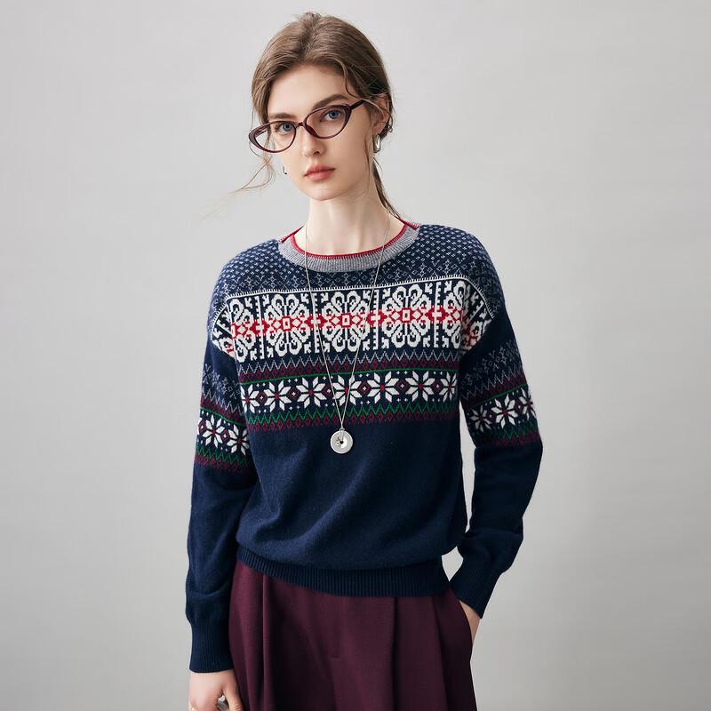 Komon Boka Women's Fair Isle Cashmere Round Neck Sweater