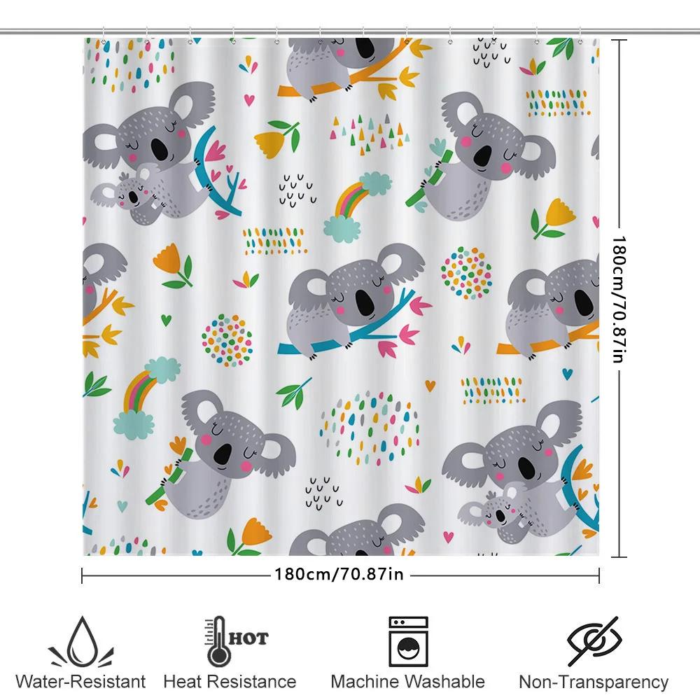 Niedliche Koala Cartoon Druck Duschvorhang Für Badezimmer Dekoration Wasserdicht Waschbar Heimwerkerbedarf