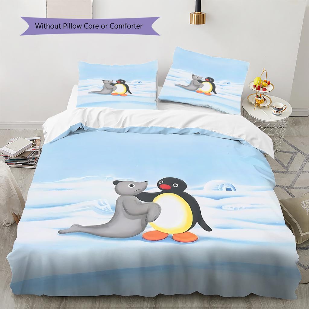 Biancheria da letto con motivo PINGU, Set piumone Copripiumone Federa Regalo di compleanno per la casa (1 * copripiumino + 2 * federa, senza nucleo)