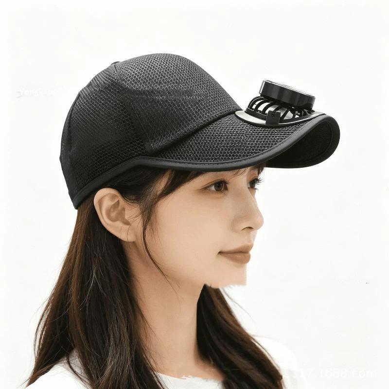 Lightweight Solar Powered Fan Baseball Cap 3 Adjustable Speeds Dual Power Supply For Outdoor Summer Hiking Camping