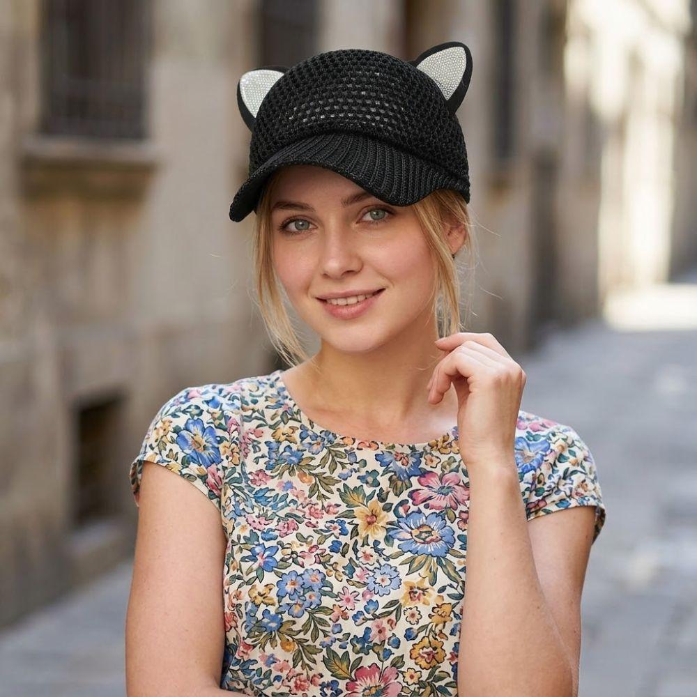 Fashion Cat Ears Baseball Cap Hollow Design Breathable Sun Hat UV Protection Simple Peaked Cap Unisex Outdoor