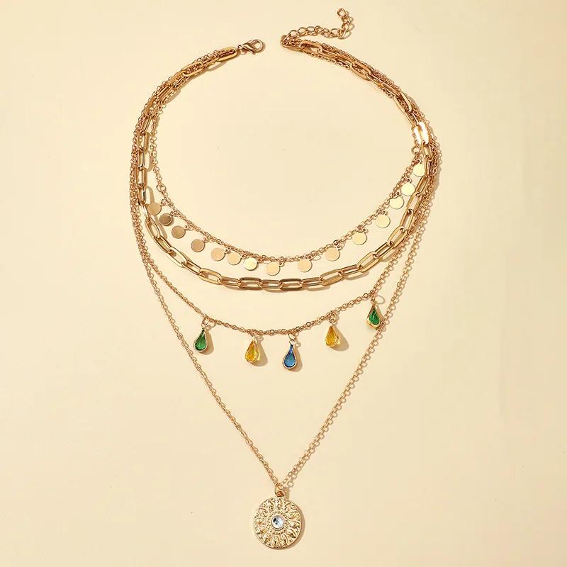 

New Bohemian Multilayer Handmade Beads Chain Necklaces Set Fashion Vintage Tassels Crystal Pendant Jewelry For Women Accessories