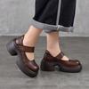 Johnature Thick Soled High Heels Pumps Genuine Leather Round Toe Thick Heel Women's Platform Shoes