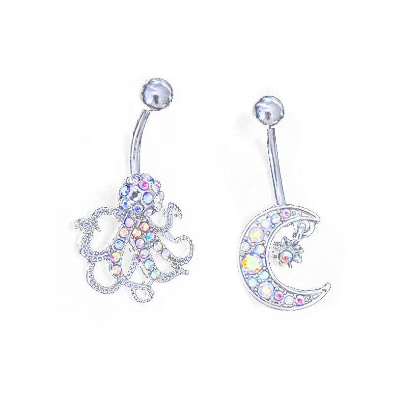 Colorful Zircon Starmoon Octopus Inlaid Diamonds Belly Piercings Ring Sexy Belly Button Ring Body Ring Women Jewelry