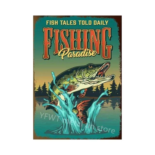 Cartello Metallo Vintage Regole di Pesca Scatola Latta Decorazione Murale Retrò per Casa di Campagna Cabina o Man Cave Targhe Poster Rustici di Pesca an