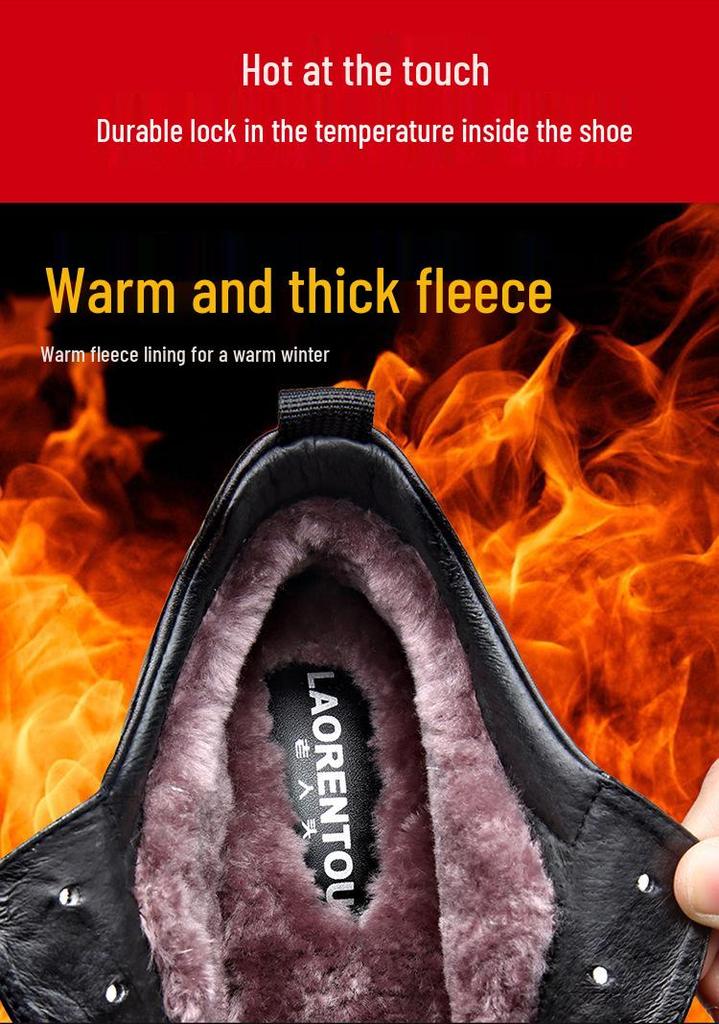 Genuine Leather Men's High-Top Winter Shoes - Warm Cowhide with Thick Velvet Lining