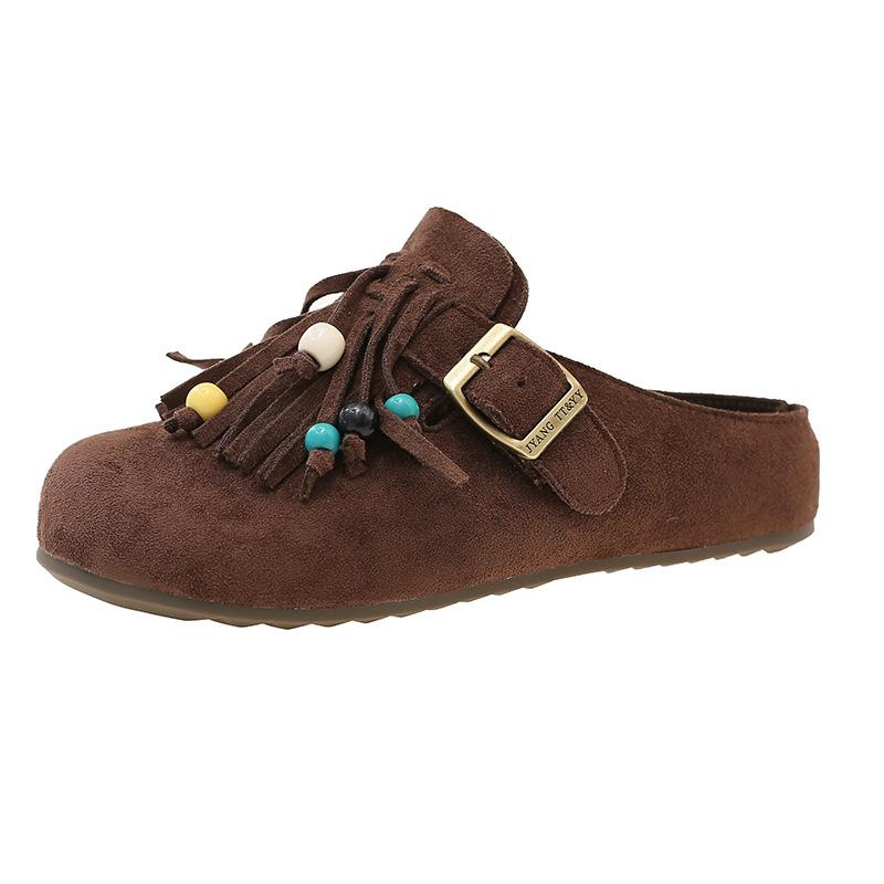 Baotou slippers new platform beaded 2025 autumn retro Boken shoes half a pack of cool slippers outer slippers