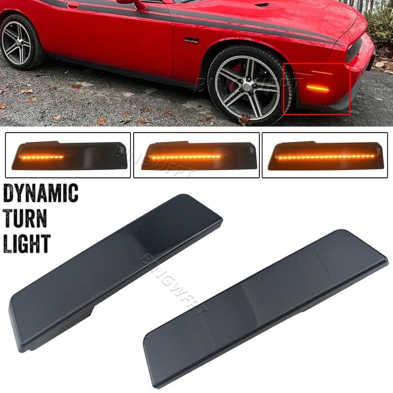 2PCS Turn Signal Side Marker Light For Dodge Challenger 2008-2014 For Dodge Charger 2011-2014 Sequential Flashing Dynamic LED