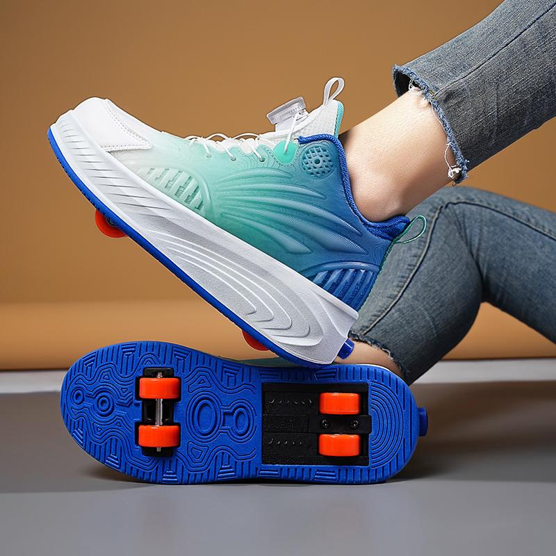 Children Wear Resistant Fashionable Trend Double Row Four Wheel Pulley Walking Shoes Sports Board Shoes