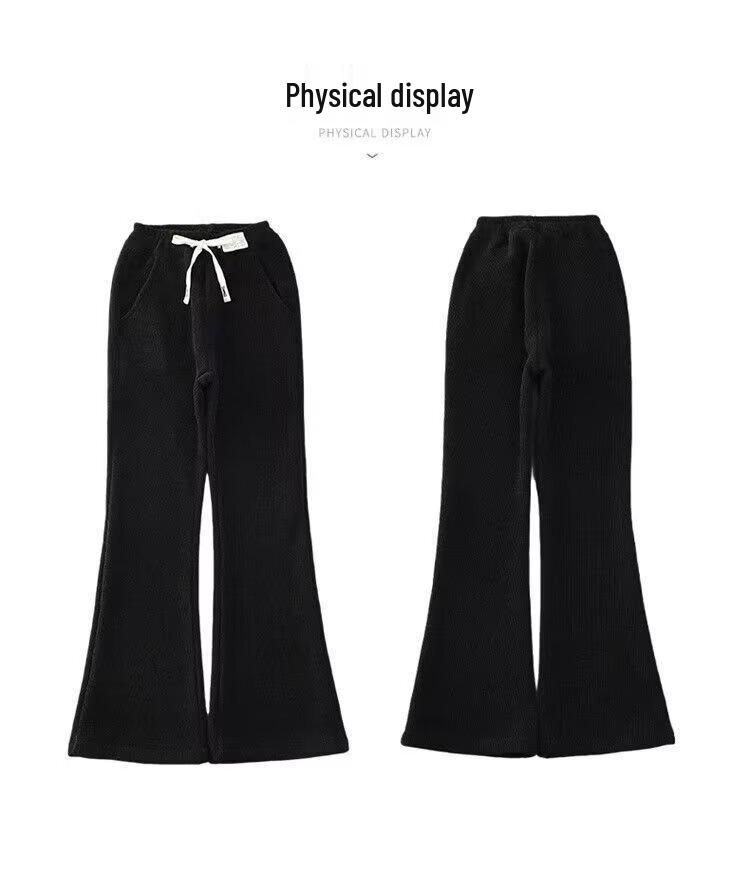 Girls' Black Plus Velvet Straight-Leg Sweatpants - New Autumn/Winter 2025 for Junior High Students