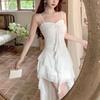 Sexy Spaghetti Strap Ruffle Irregular Bodycon Party Club Evening Dress Women Mesh Suspender Spring Summer Holiday Beach