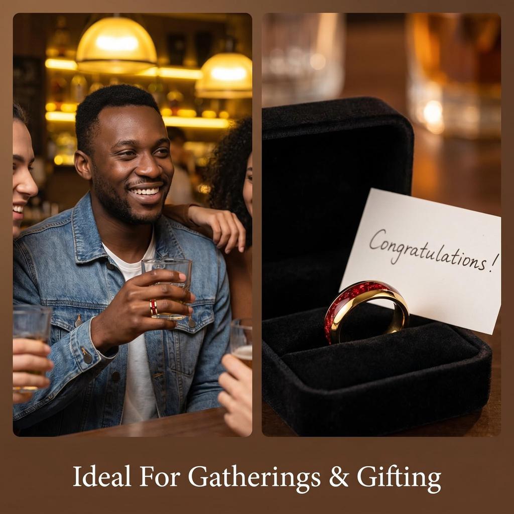 Fashion 8mm Men Stainless Steel Rings Gold Color Brushed Red Pomegranate Inlay Rings for Men Wedding Jewelry Christmas Gift