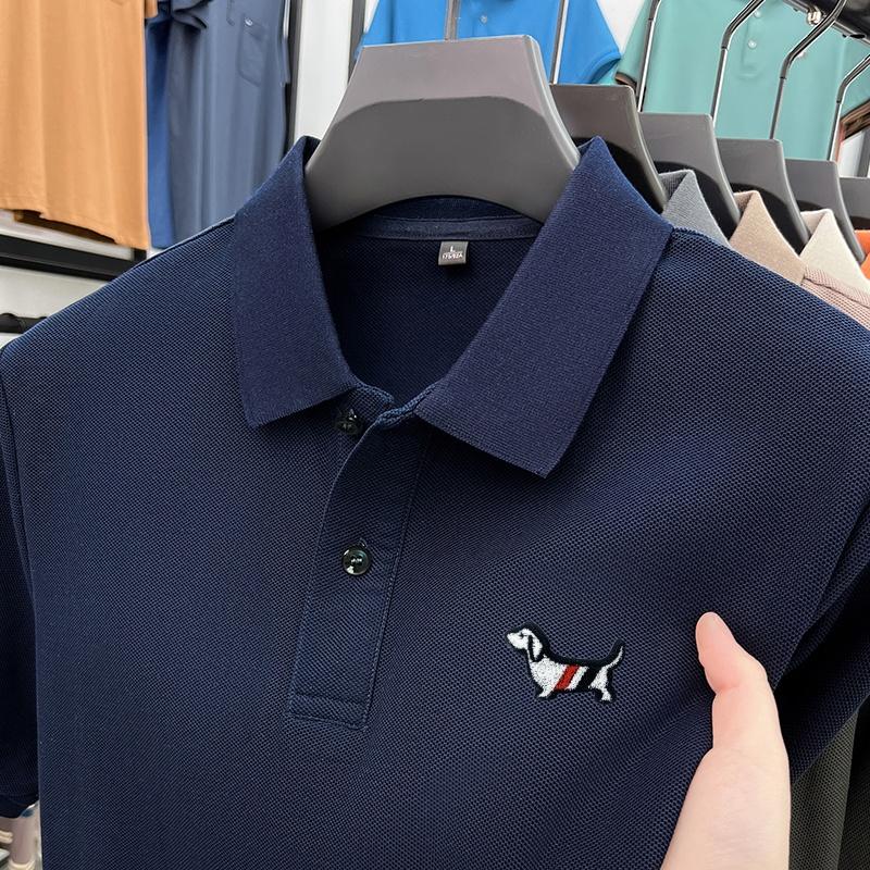 Men's Polo Shirt Cotton Lapel Short Sleeve T-Shirt Summer Exquisite Puppy Print Business Casual Menswear