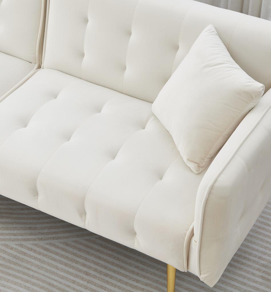 Two-seater Multifunctional Sofa Bed, Adjustable Backrest + Multi-position Armrests. Modern Folding Sofa for Living Room - Velour Cover.