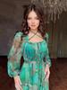 2024 Summer European & American Women's Color Block Print Elegant Long Dress - Slim Fit, Square Neck, Long Sleeves