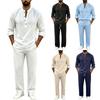 Men's Linen Long Sleeve Button-Up Shirt and Pants Set Loose Fit Casual Two Piece Outfit