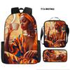 African Girl Schoolbag Three-piece Set, Primary School Students Backpack, Computer Bag, Large Capacity