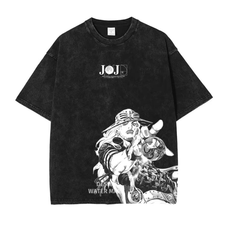 Anime 'JoJo's Bizarre Adventure' Killer Queen Printed Men's T-Shirt, Comic Cotton Washed T-Shirt, Harajuku Style T-Shirt