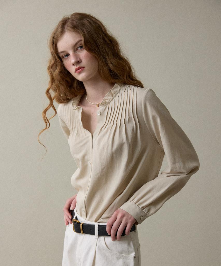 Opeundoeoseutyudio Frill Neck Blouse Beige