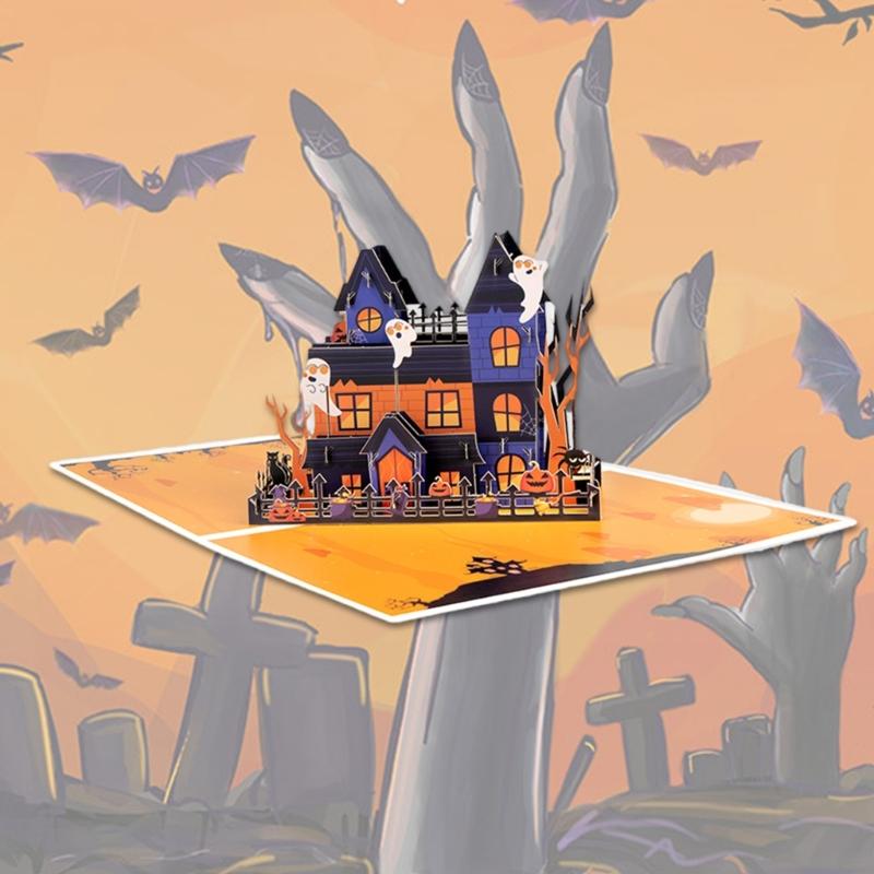 Intricate 3D Halloween Spiders Card Elegant Paper Crafted 3D Spiders Castles Greeting Card for Halloween Greetings