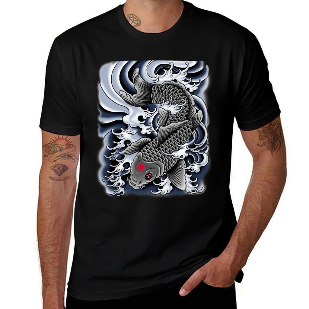 Grey Koi Tattoo TShirt Big and Tall Basic Tee Shirt
