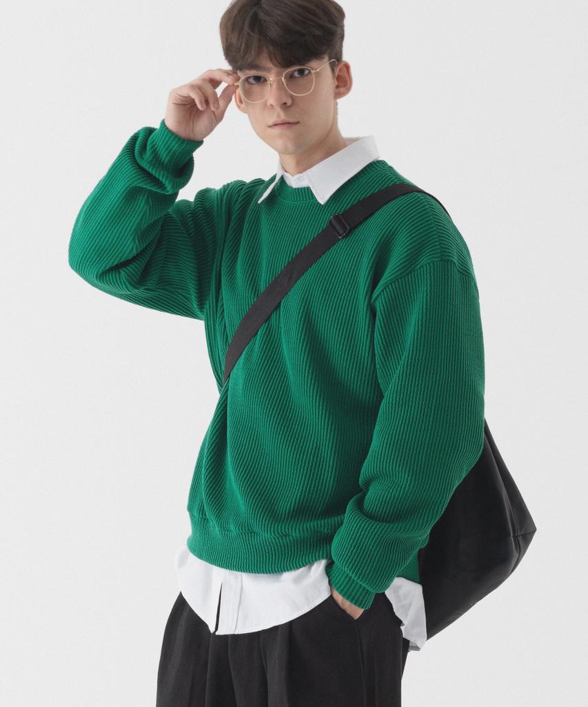 PIANER Comfortable Oversized Crew Neck Knit (Green)