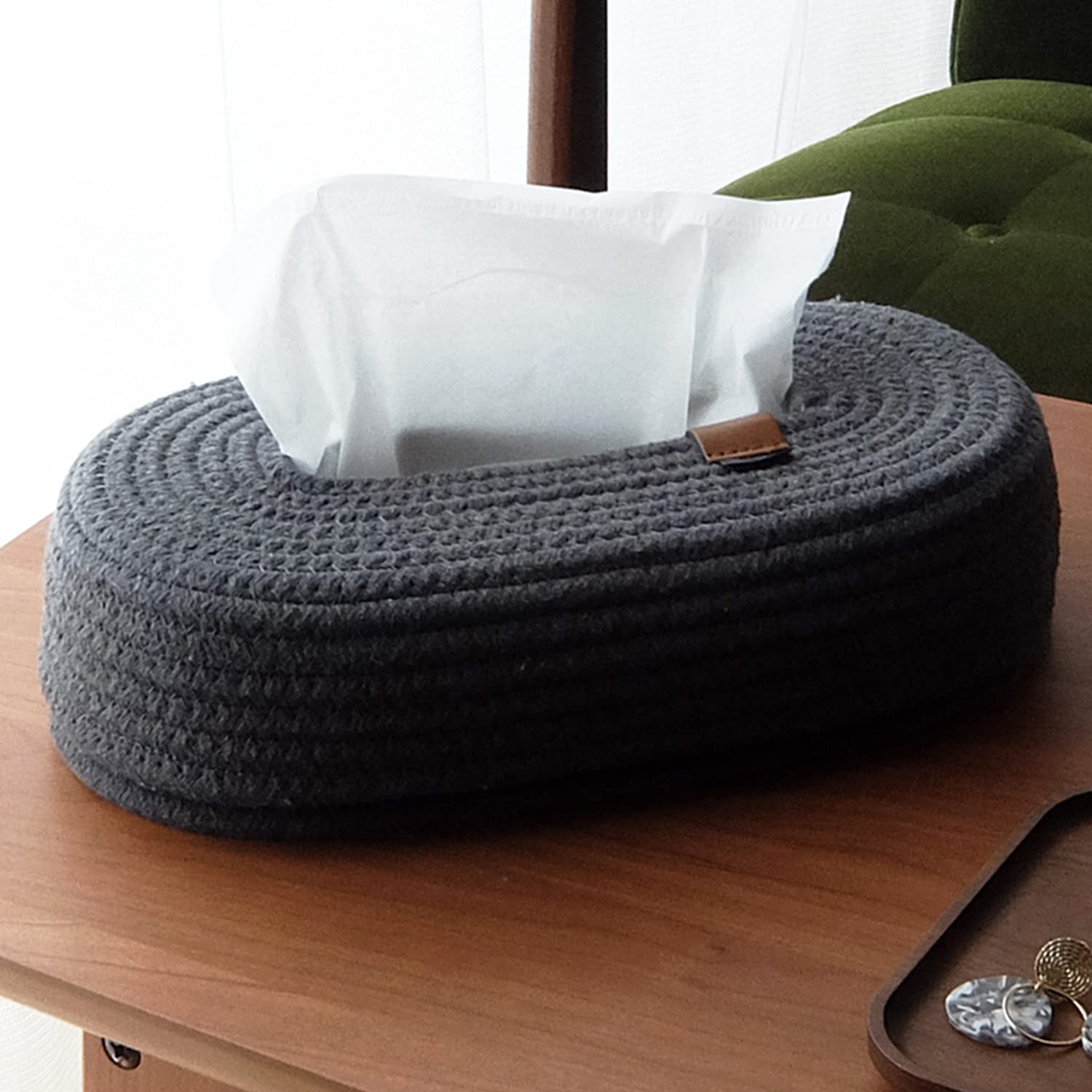 

YAMAZEN Tissue Soft Scandinavian Living Room Rope Tissue Dark Gray Case, Material, Box, Room, Bedroom, Children s [MOC Case] Y-MOC-RPTC-DGY
