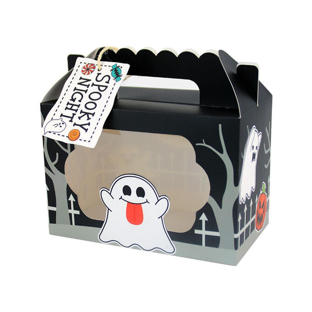 8PCS Halloween Kraft Paper Treat Boxes with Clear Window Gift Tags Halloween Party Bakery Candy Box Trick Or Treat Kids Gift Bag