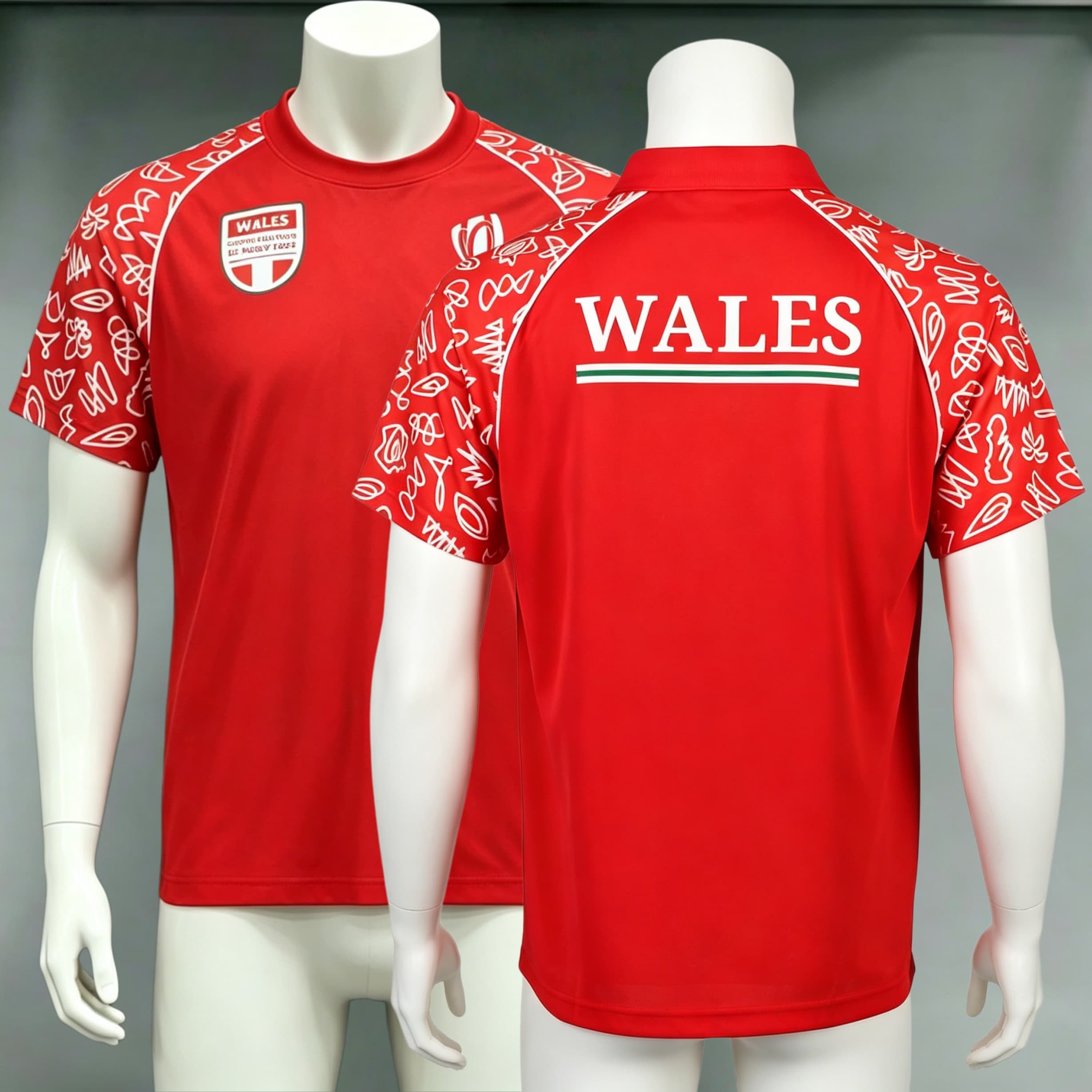 Huiteng13 Wales Rugby Shirt Heren Korte Mouw Rood Sport T-shirt Sneldrogend Ademend Trainingsshirt Casual Streetwear Wales Supporter Shirt S