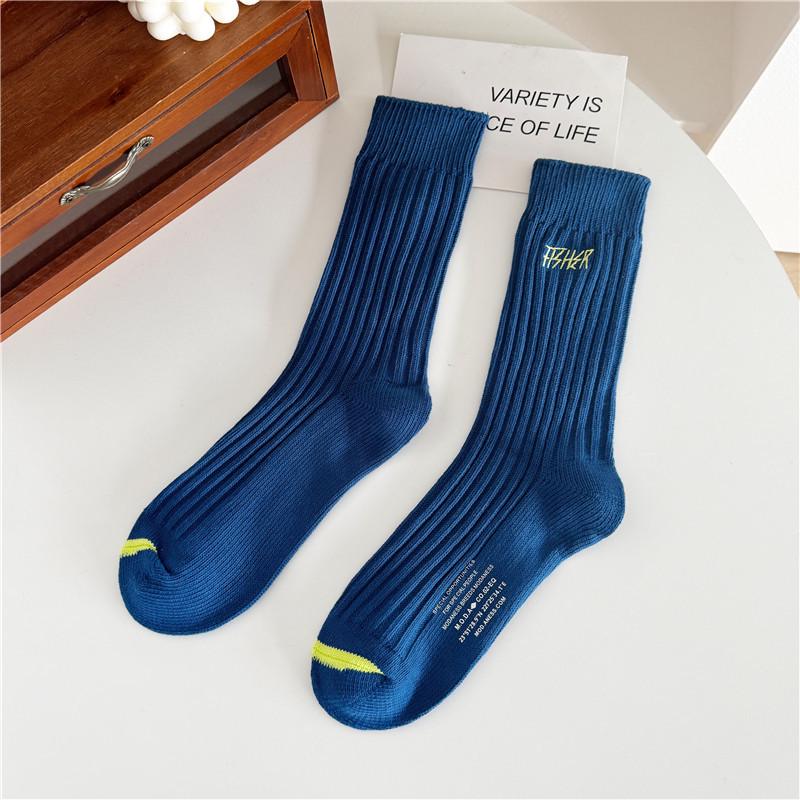 Cityboy Thick Ribbed Embroidered Mid-Calf Socks - Shawn Yue Style, Trendy Korean Cotton Couple's Socks