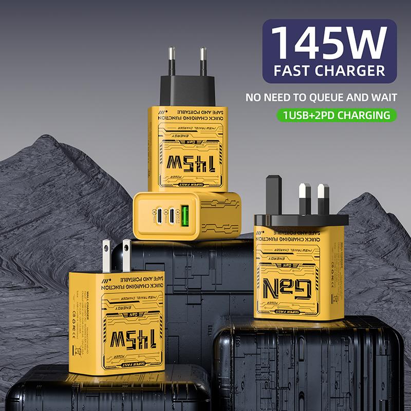 145W Quick Charge Fast Phones Charger PD USB Charger Adapter3 Ports EU/US/UK Plug Wall Adapter For iPhone Xiaomi Samsung