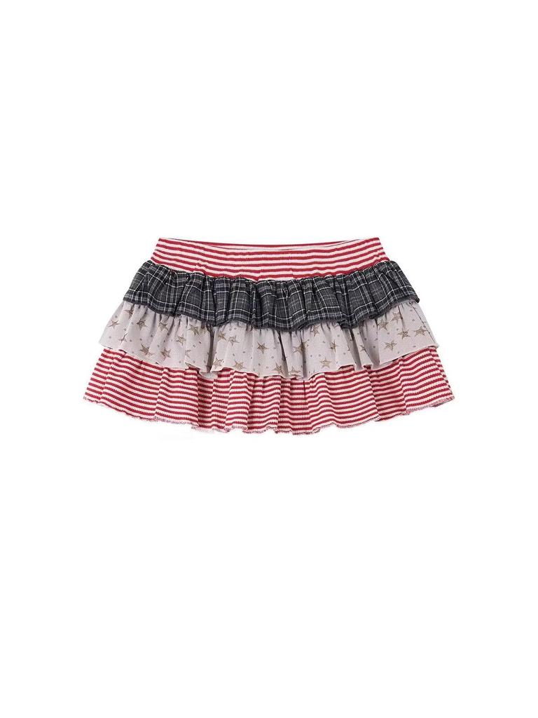 Y2K Patchwork Mini Skirt - Stripes, Plaid & Stars Print A-line Skirt