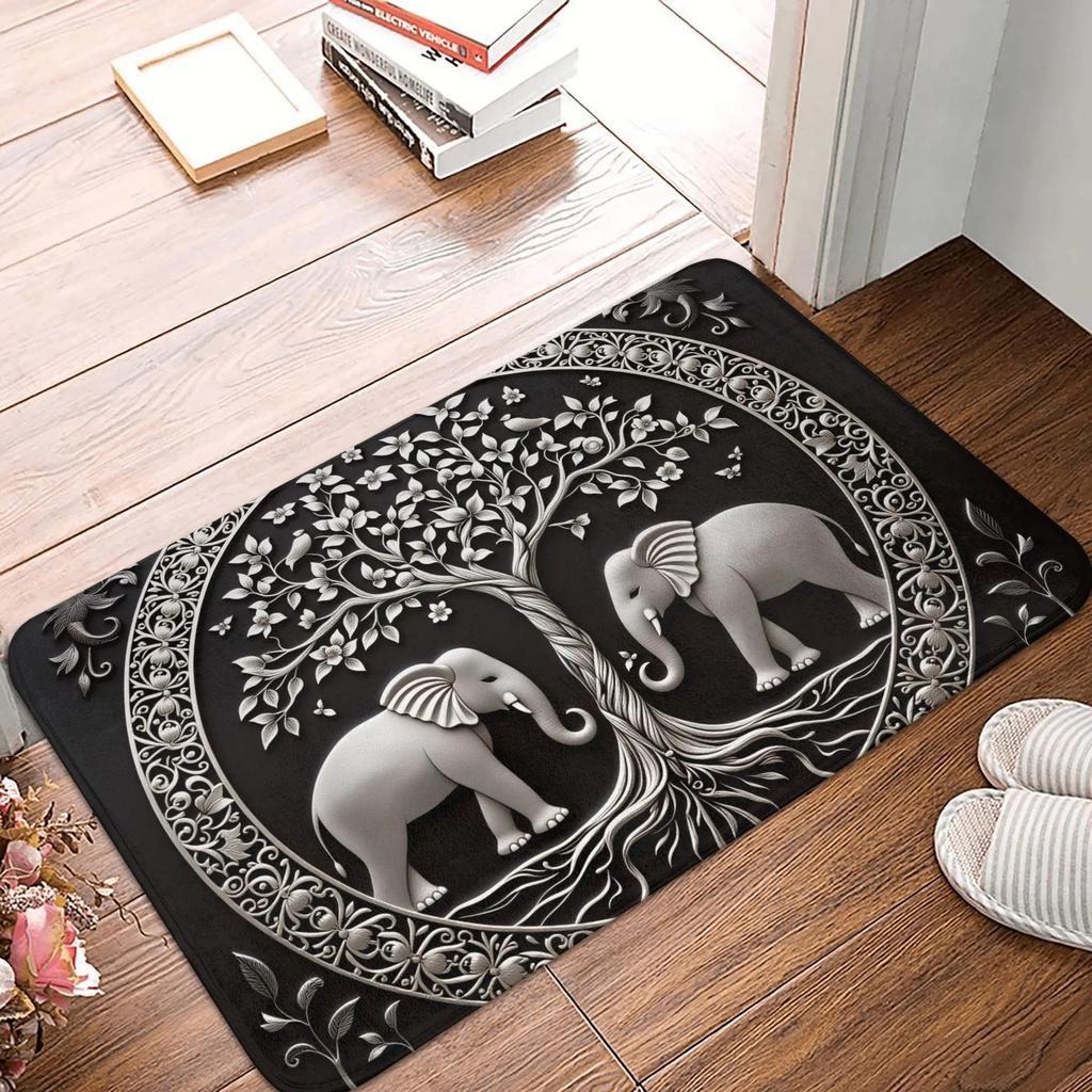 Yin Yang Elephant Tree of Life Design Doormat Non-Slip Entrance Bath Kitchen Floor Door Mat  Toilet Rug Carpet Footpad  Door Mat
