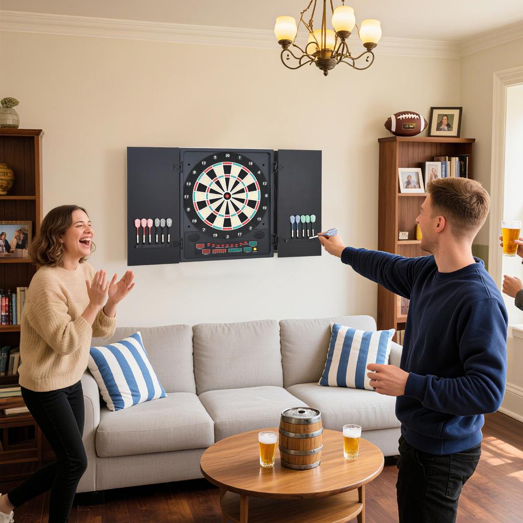 Dartboard, Electronic Digital, 12 Darts, LED, 27 Games, 51 x 6.5 x 57 cm, Black