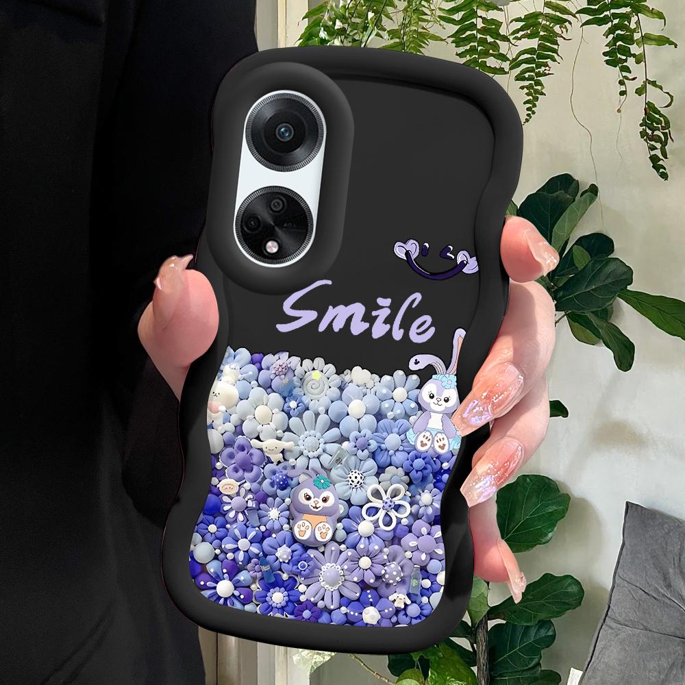 

Окрашенный узор Big Wave Edge Мягкий силиконовый материал Macaron чехол для телефона противоударный защитный резиновый чехол для OPPO Reno Realme Realme C67 4G чёрный